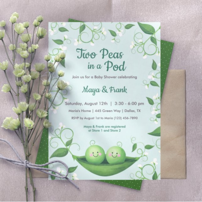 Two Peas in a Pod Baby Shower Twins Invitation