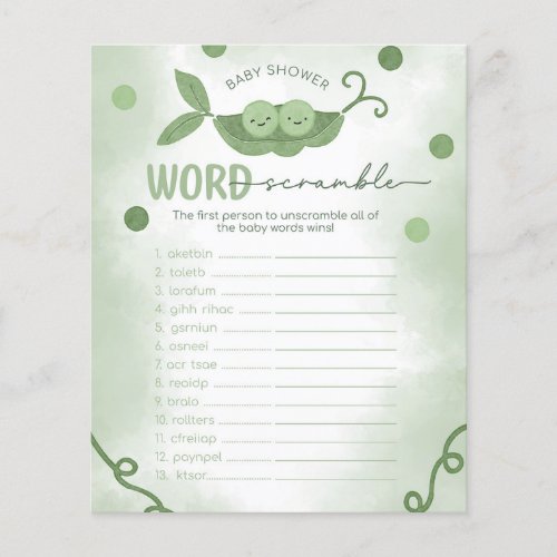 Two Peas In a Pod Baby Shower Word Scramble Game Flyer