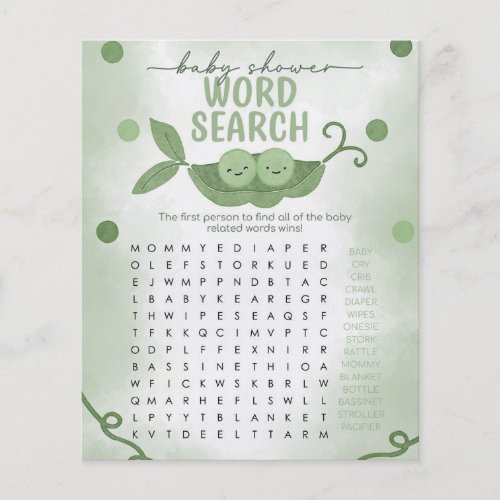 Two Peas In a Pod Baby Shower Word Search Game Flyer
