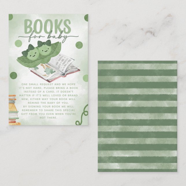 Two Peas in a Pod Books for Baby Shower Enclosure Card (Front/Back)