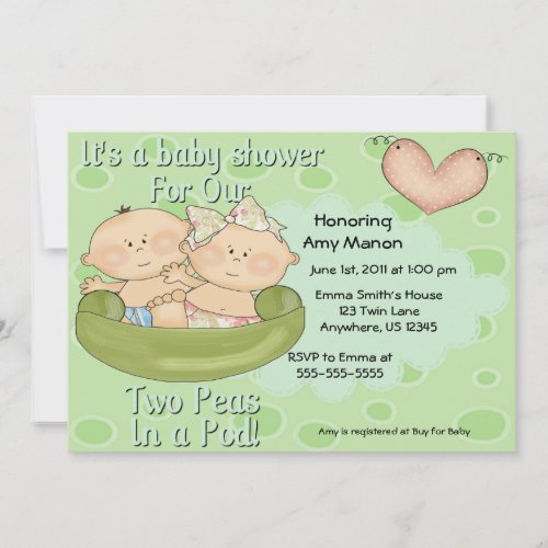 Two Peas in a Pod Boy Girl Baby Shower Invitation