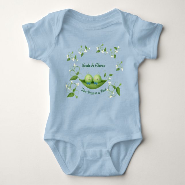 Two Peas in a Pod Boy Twins Baby Bodysuit (Front)