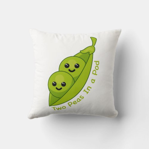 Two Peas In a Pod Cute and Funny Cartoon Pea Throw Pillow