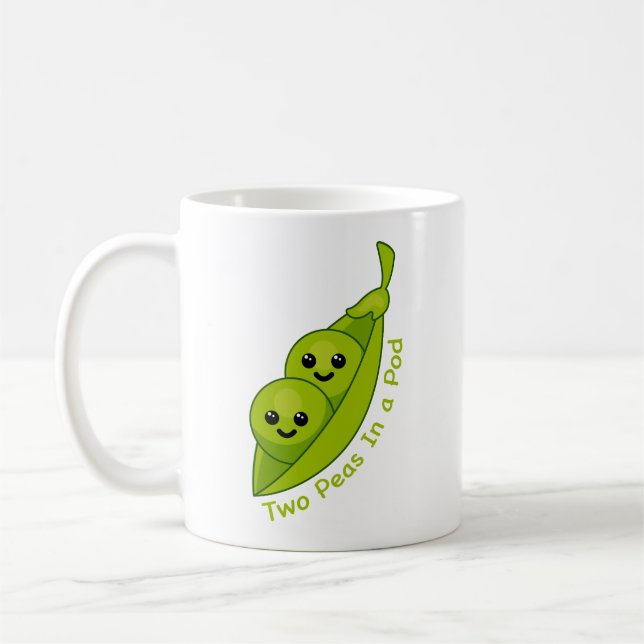 Two Peas In a Pod Cute and Funny Idiom Cartoon Mug (Left)