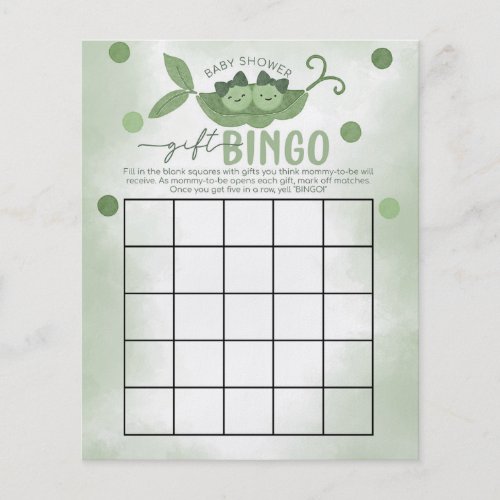 Two Peas In a Pod Girl Baby Shower Bingo Game Flyer
