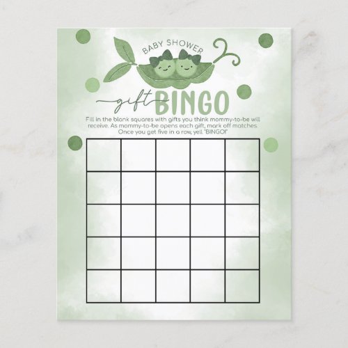 Two Peas In a Pod Girl Baby Shower Bingo Game Flyer