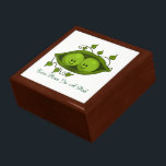 Two Peas In A Pod Jewelry Box<br><div class="desc">A green pea pod surrounded by green leaves. Inside the pod snuggled up together are two adorable peas with the cutest faces. Below is a text template reading Two peas in a pod,  which you can use as it is or change to your own text.</div>