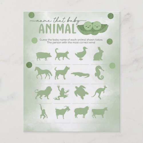Two Peas In a Pod Name the Baby Animal Game Flyer