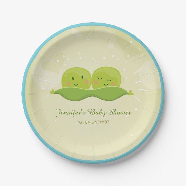 Two peas in a pod Paper Plates Baby Shower Twins (Front)