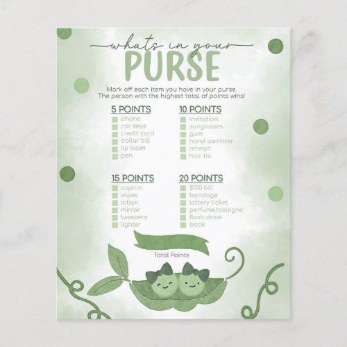 Two Peas In a Pod Purse Baby Shower Game Flyer