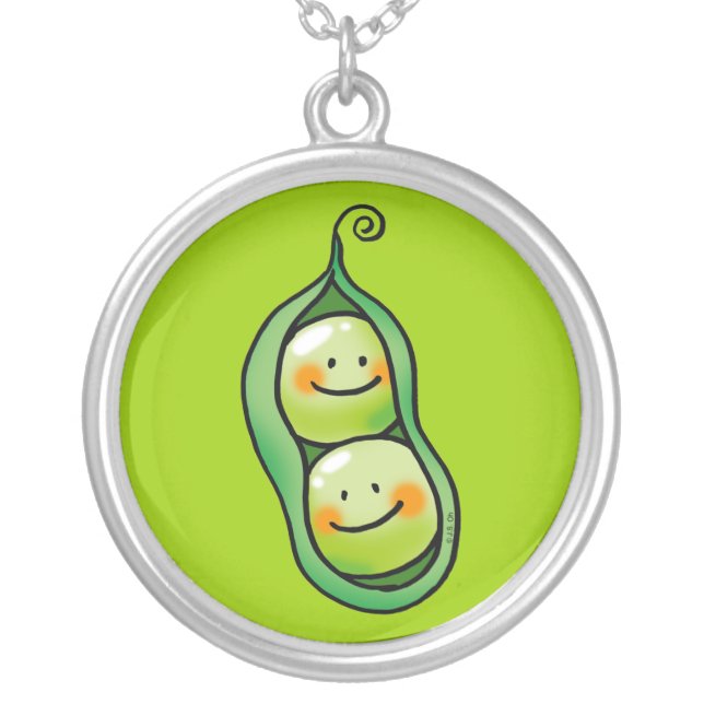 Two peas in a pod silver plated necklace (Front)