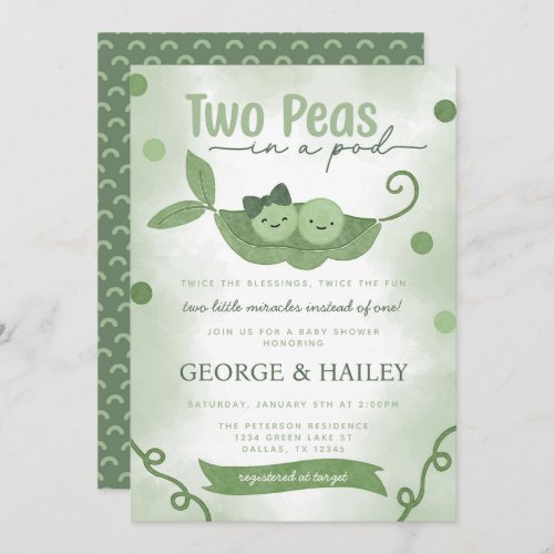 Two Peas In a Pod Twin Baby Shower Invitation