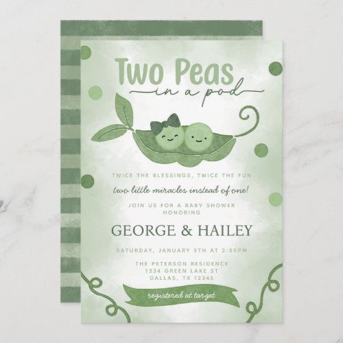 Two Peas In a Pod Twin Baby Shower Invitation