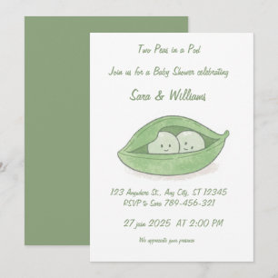 Two Peas In a Pod Twin Baby Shower Invitation