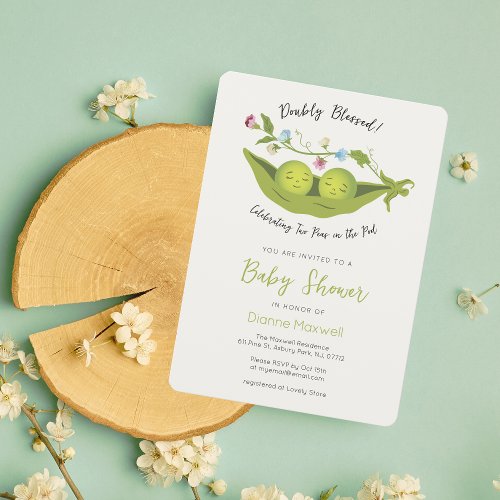 Two Peas in a Pod Twin Baby Shower Invitation