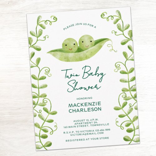 Two Peas in a Pod Twin Baby Shower Invitation Postcard