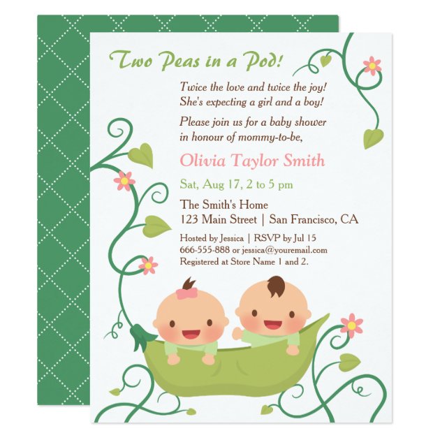 Two Peas In A Pod Twin Baby Shower Invitations