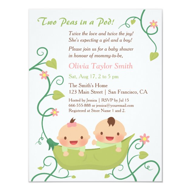 Two Peas In A Pod Twin Baby Shower Invitations