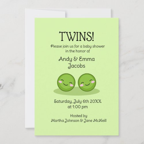 Two peas in a pod twin baby shower invitations