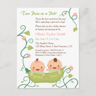 Two Peas in a Pod Twin Baby Shower with Names Invitation