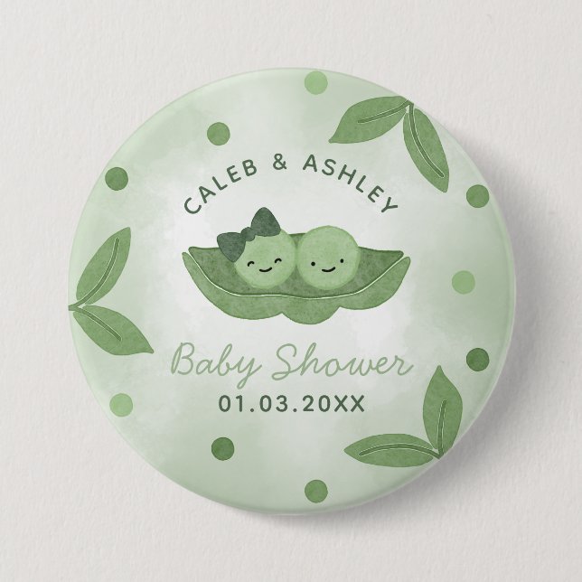 Two Peas In a Pod Twin Boy and Girl Baby Shower Button (Front)