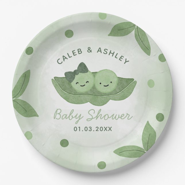 Two Peas In a Pod Twin Boy Girl Baby Shower Paper Plates (Front)