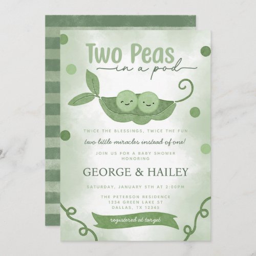 Two Peas In a Pod Twin Boys Baby Shower Invitation
