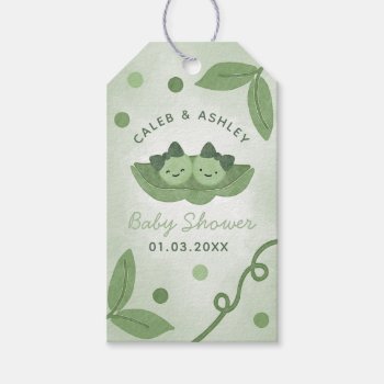 Two Peas In A Pod Twin Girl Baby Shower Favor Gift Tags by PerfectPrintableCo at Zazzle