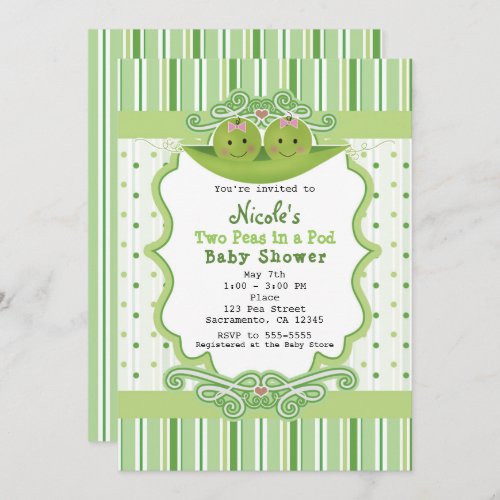 Two Peas in a Pod Twin Girl Baby Shower Invitation