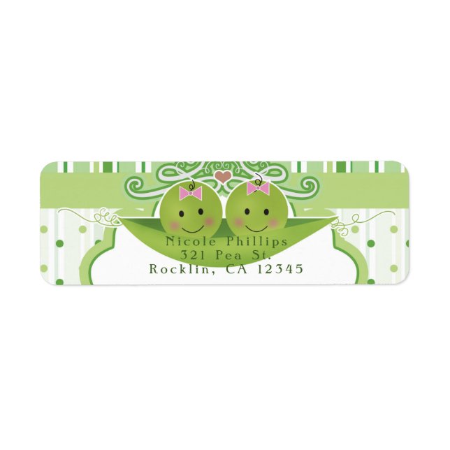 Two Peas in a Pod Twin Girl Baby Shower Invitation Label (Front)