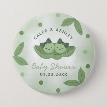 Two Peas In A Pod Twin Girls Baby Shower Button by PerfectPrintableCo at Zazzle