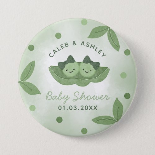Two Peas In a Pod Twin Girls Baby Shower Button
