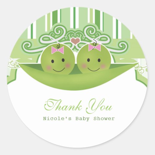 Two Peas in a Pod Twin Girls Baby Shower Favor Classic Round Sticker