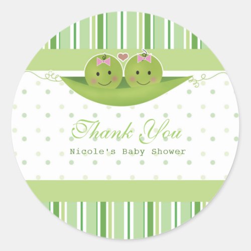 Two Peas in a Pod Twin Girls Baby Shower Favor Classic Round Sticker