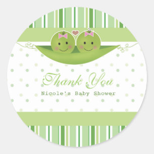 Two Peas in a Pod Twin Girls Baby Shower Favor Classic Round Sticker