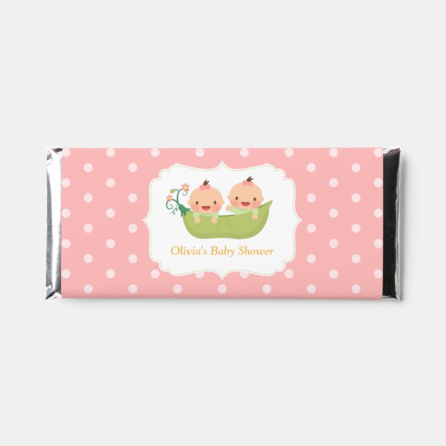 Two Peas in a Pod Twin Girls Baby Shower Hershey Bar Favors (Front)
