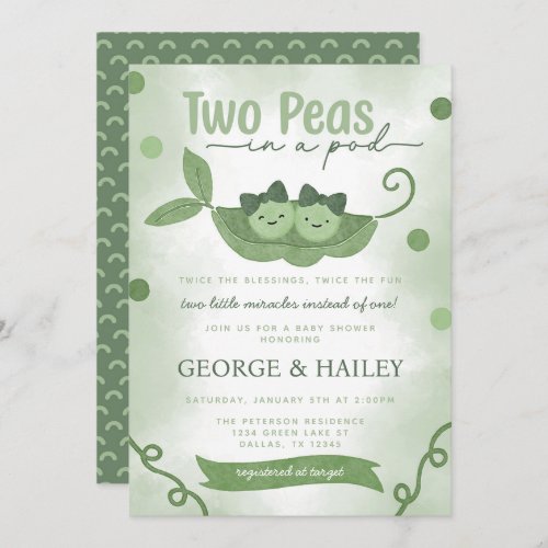 Two Peas In a Pod Twin Girls Baby Shower Invitation