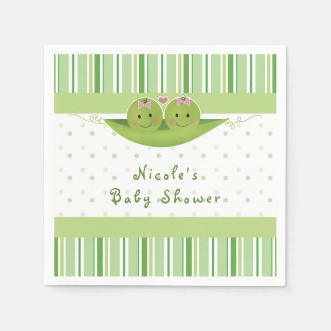 Two Peas in a Pod Twin Girls Baby Shower Napkins (Front)