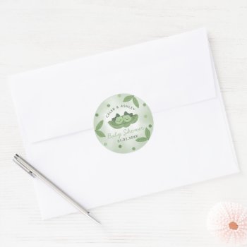 Two Peas In A Pod Twin Girls Baby Shower Sticker by PerfectPrintableCo at Zazzle