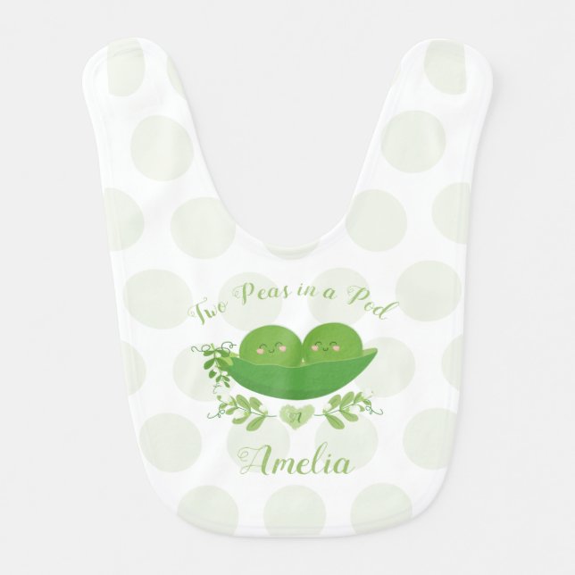 Two Peas in a Pod Twins Baby Bib (Front)