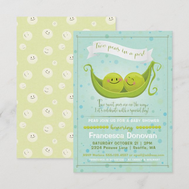 Two Peas in a Pod Twins Baby Shower Invitation (Front/Back)