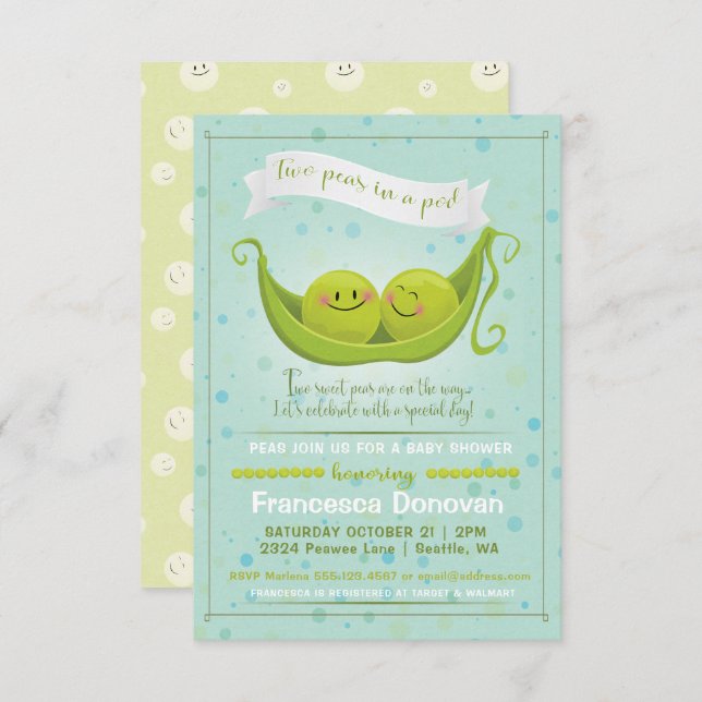 Two Peas in a Pod Twins Baby Shower Invitation (Front/Back)