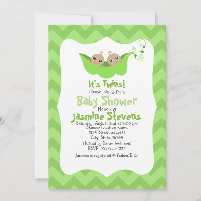 Two Peas in a Pod Twins Baby Shower Invitation (Front)