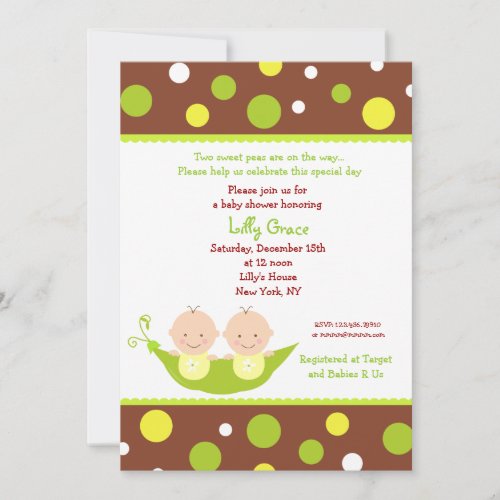 Two Peas In A Pod Twins Baby Shower Invitations