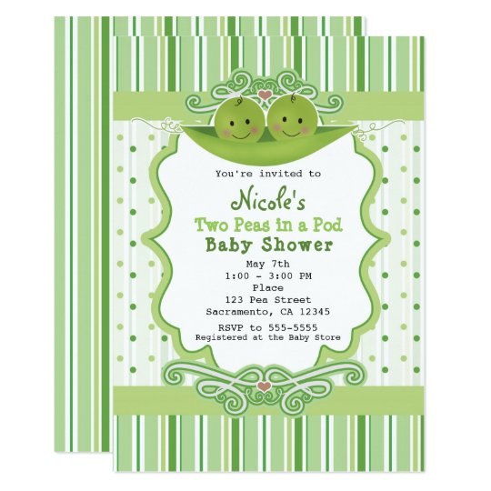 Two Peas In A Pod Twins Baby Shower Invitations Zazzle