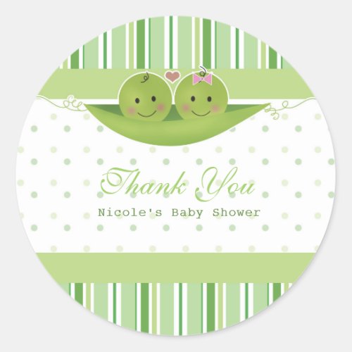 Two Peas in a Pod Twins Baby Shower Party Favor Classic Round Sticker