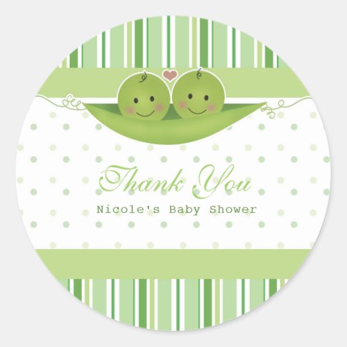 Two Peas in a Pod Twins Baby Shower Party Favor Classic Round Sticker