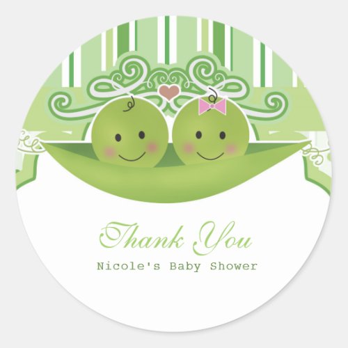 Two Peas in a Pod Twins Baby Shower Party Favor Classic Round Sticker