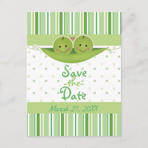 Two Peas in a Pod Twins Baby Shower Save the Date Announcement Postcard