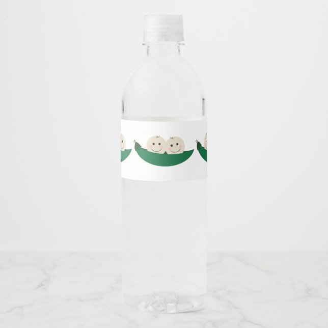 Two Peas in a Pod Twins Baby Water Bottle Label (Front)